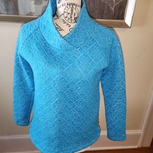 T By Talbots Turquoise Quilted Cowl Neck Top